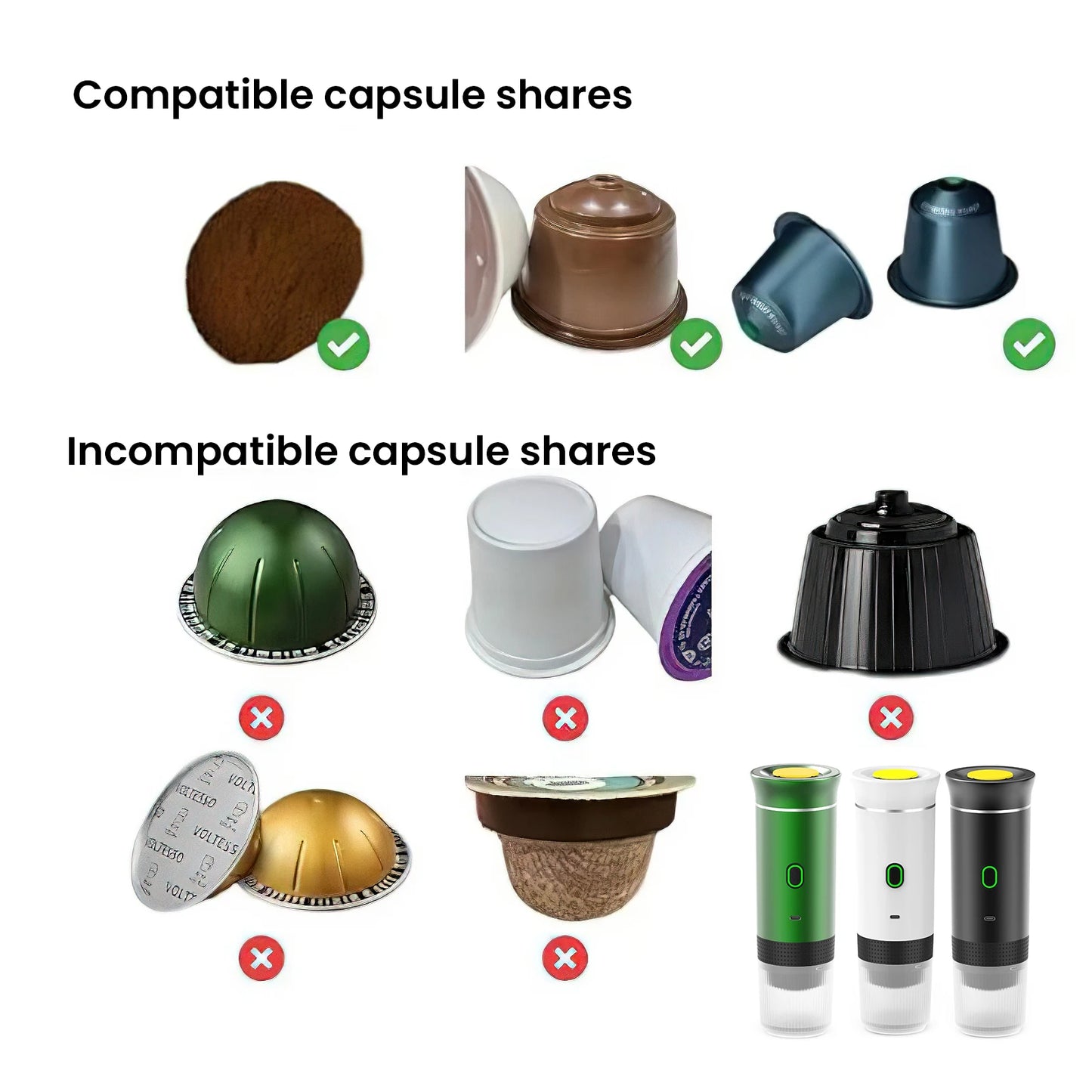 Portable Electric Capsule Coffee Maker Espresso Pot Cordless Heating Pump Press Coffee Maker Travel and Car 3 in 1 Coffee Pot