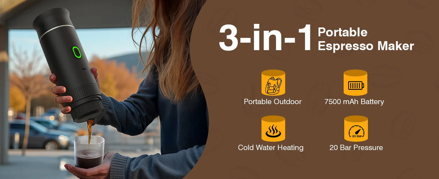 Portable Coffee Maker Small Espresso Machine Travel Coffee Maker for Car Outdoors Camping Backpacker Lightweight 3 in1Coffee Pot