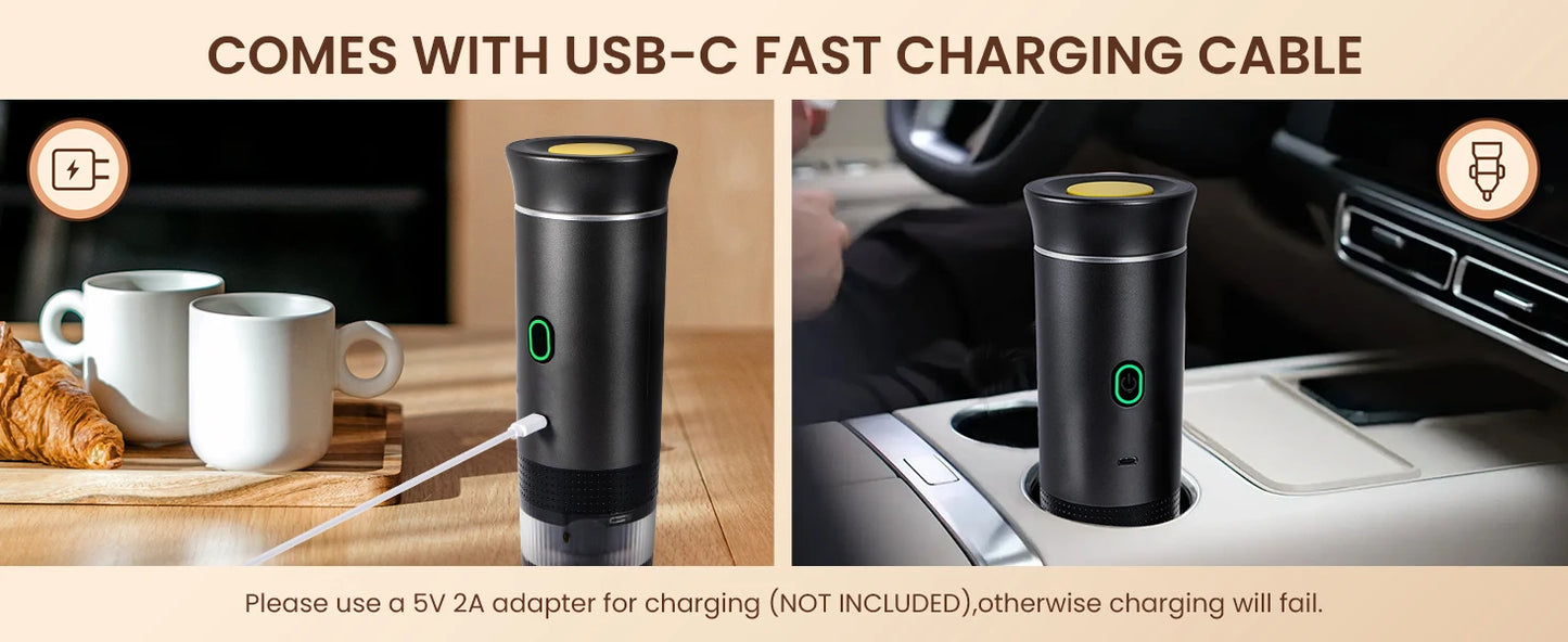 Portable Coffee Maker Small Espresso Machine Travel Coffee Maker for Car Outdoors Camping Backpacker Lightweight 3 in1Coffee Pot