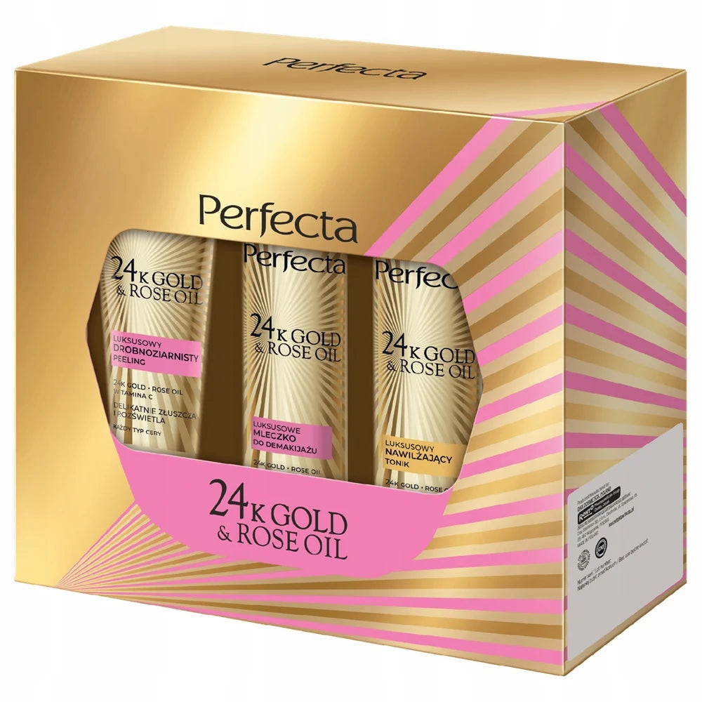 Perfecta 24k Gold Rose Oil Set Women's Cosmetics Peeling Milk Tonic