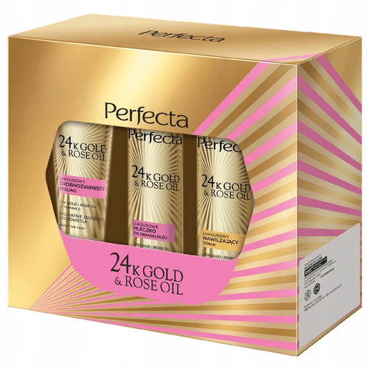 Perfecta 24k Gold Rose Oil Set Women's Cosmetics Peeling Milk Tonic