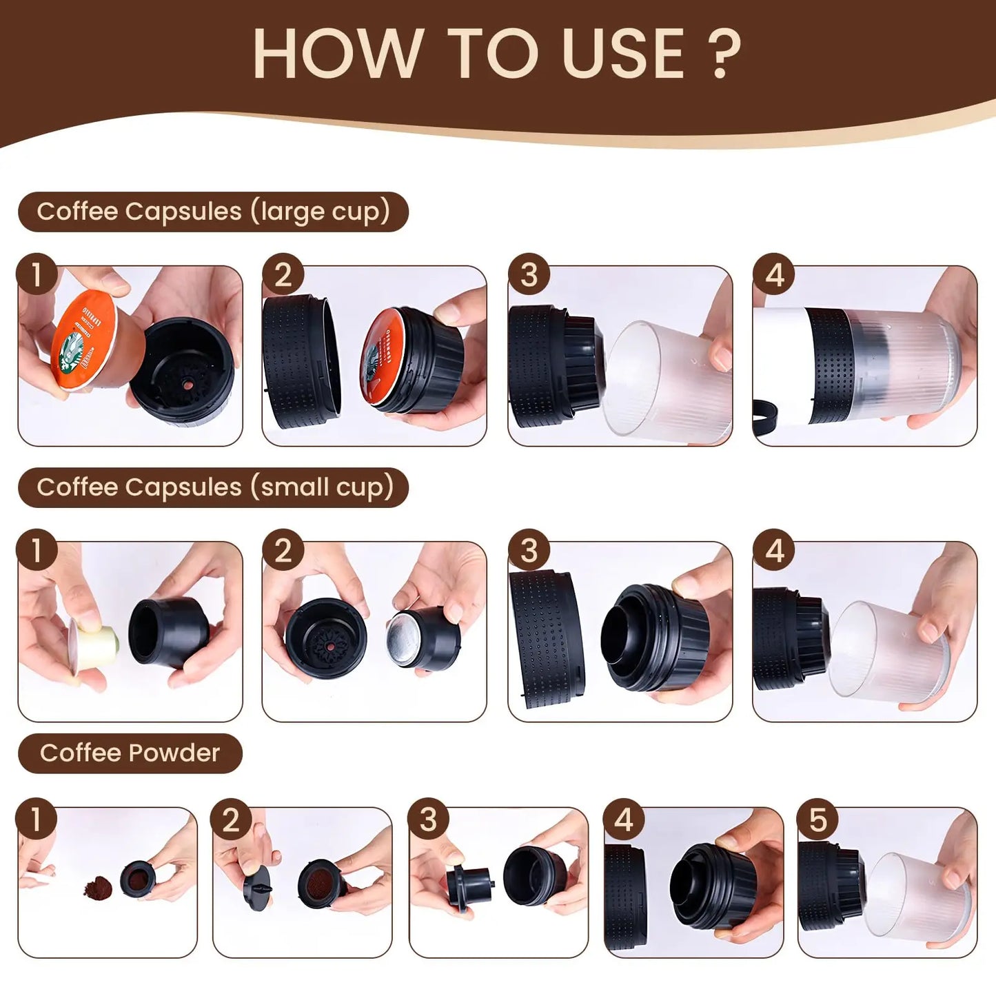 Portable Coffee Maker Small Espresso Machine Travel Coffee Maker for Car Outdoors Camping Backpacker Lightweight 3 in1Coffee Pot