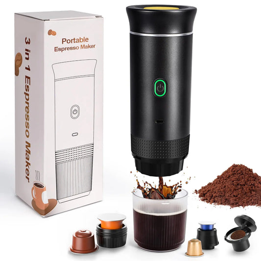 Portable Coffee Maker Small Espresso Machine Travel Coffee Maker for Car Outdoors Camping Backpacker Lightweight 3 in1Coffee Pot
