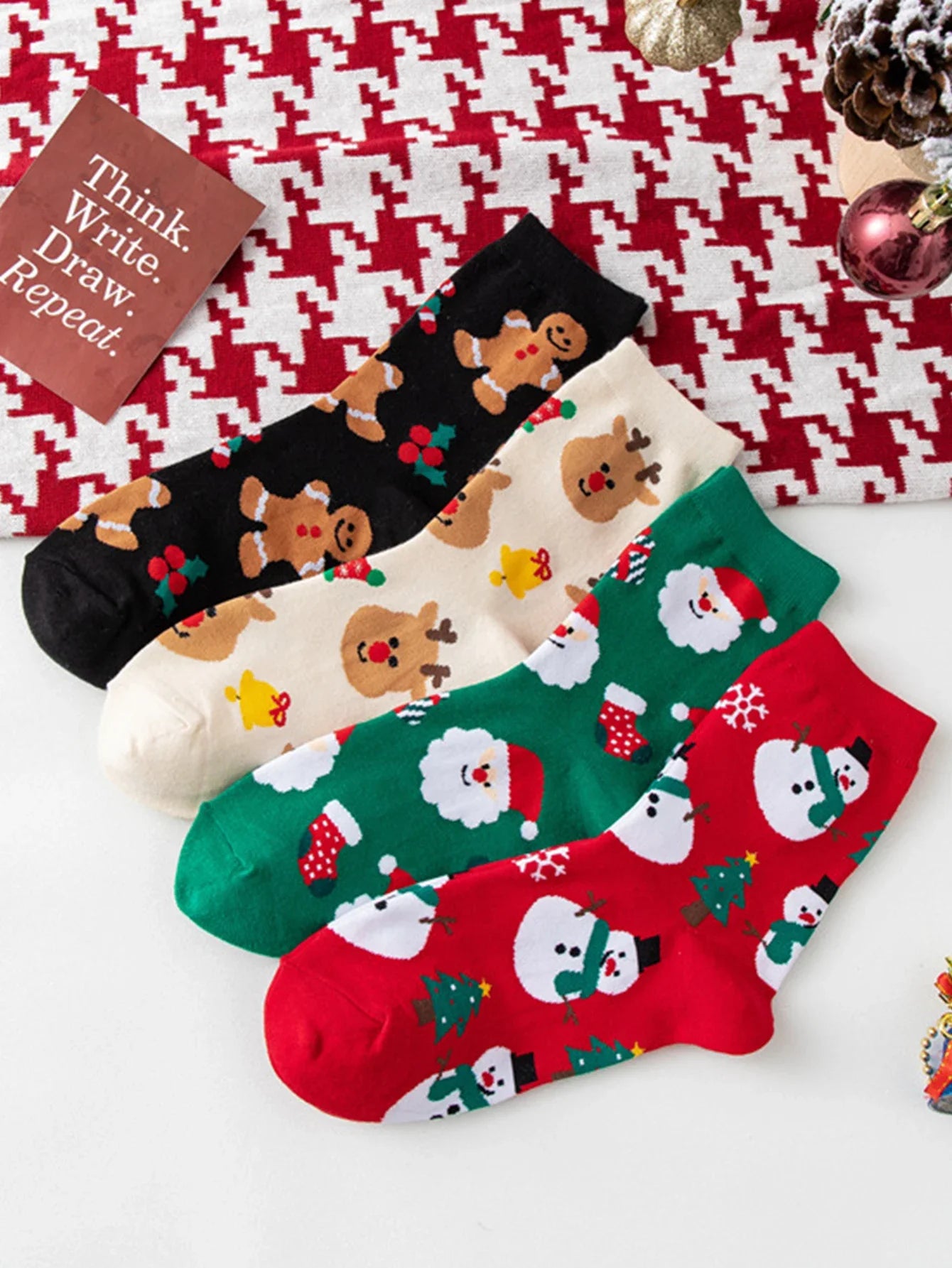 4 Pairs Christmas Socks Woman Funny Santa Claus Christmas snowman Socks Kawaii Cartoon Animal Girl Cute Novel Christmas Gift Soc
