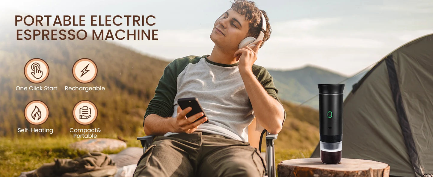 Portable Coffee Maker Small Espresso Machine Travel Coffee Maker for Car Outdoors Camping Backpacker Lightweight 3 in1Coffee Pot