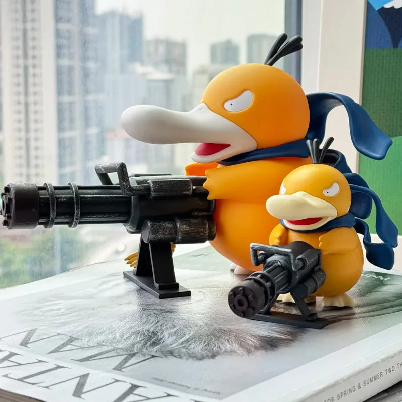 9/15cm Cartoon Pokemon Gatling Gun Psyduck Standing Posture Action Figure Collection Model Car Ornament Desktop Decor Toy Gifts