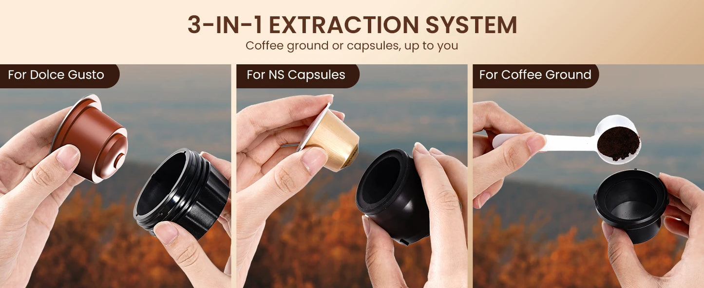 Portable Coffee Maker Small Espresso Machine Travel Coffee Maker for Car Outdoors Camping Backpacker Lightweight 3 in1Coffee Pot