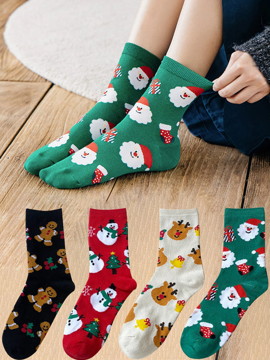4 Pairs Christmas Socks Woman Funny Santa Claus Christmas snowman Socks Kawaii Cartoon Animal Girl Cute Novel Christmas Gift Soc