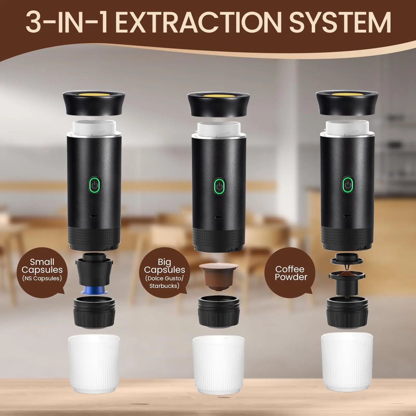 Portable Coffee Maker Small Espresso Machine Travel Coffee Maker for Car Outdoors Camping Backpacker Lightweight 3 in1Coffee Pot